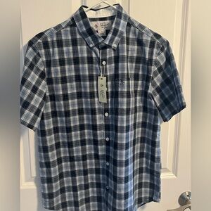 NWT Penguin By Munsingwear Blue Plaid Short Sleeve Button Down Shirt - Medium